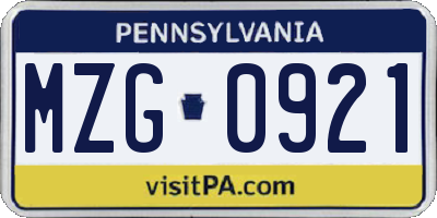 PA license plate MZG0921