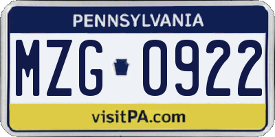 PA license plate MZG0922