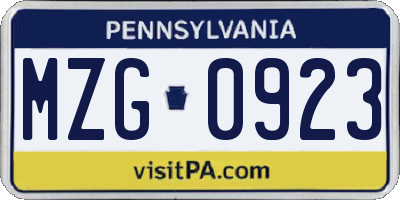 PA license plate MZG0923