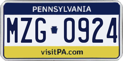 PA license plate MZG0924