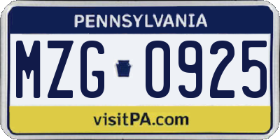 PA license plate MZG0925