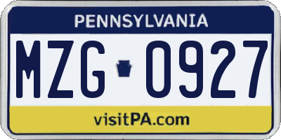 PA license plate MZG0927