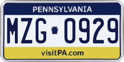 PA license plate MZG0929