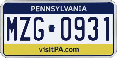 PA license plate MZG0931