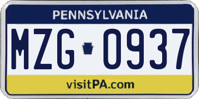 PA license plate MZG0937