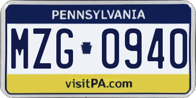PA license plate MZG0940
