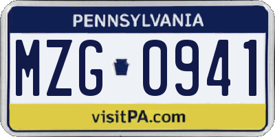 PA license plate MZG0941
