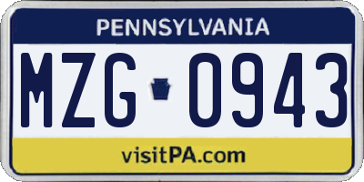 PA license plate MZG0943