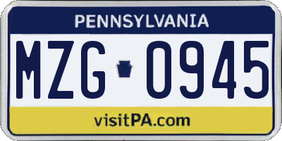 PA license plate MZG0945