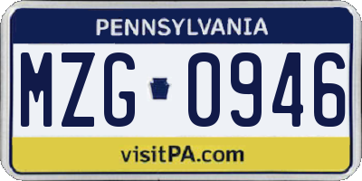 PA license plate MZG0946