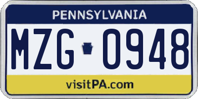 PA license plate MZG0948