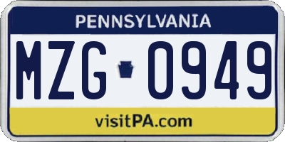 PA license plate MZG0949