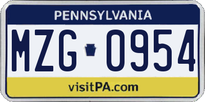 PA license plate MZG0954