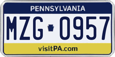 PA license plate MZG0957