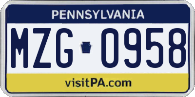 PA license plate MZG0958