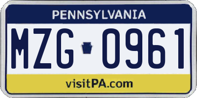 PA license plate MZG0961