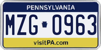 PA license plate MZG0963