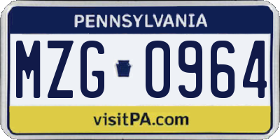 PA license plate MZG0964
