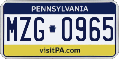 PA license plate MZG0965