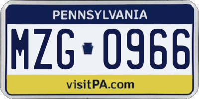 PA license plate MZG0966