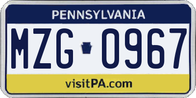 PA license plate MZG0967