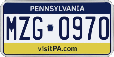 PA license plate MZG0970