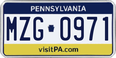 PA license plate MZG0971