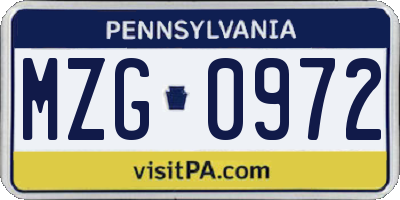 PA license plate MZG0972
