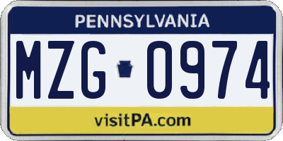 PA license plate MZG0974