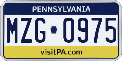 PA license plate MZG0975