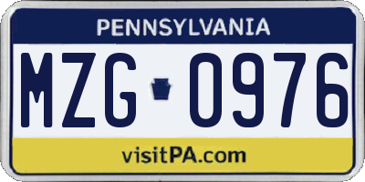 PA license plate MZG0976