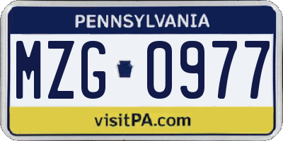 PA license plate MZG0977