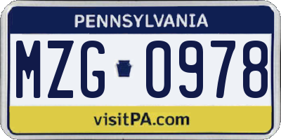 PA license plate MZG0978
