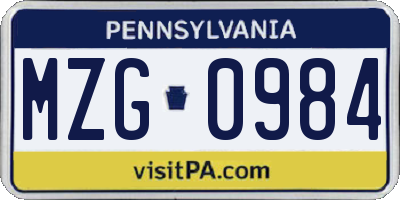 PA license plate MZG0984