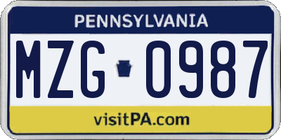 PA license plate MZG0987