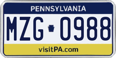PA license plate MZG0988