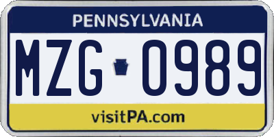 PA license plate MZG0989