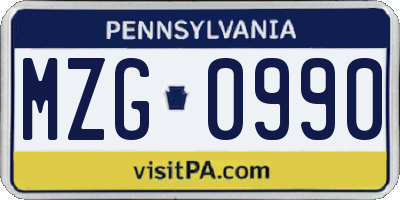 PA license plate MZG0990