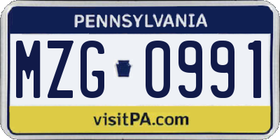 PA license plate MZG0991