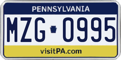 PA license plate MZG0995