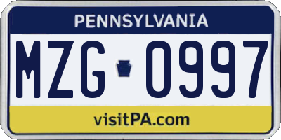 PA license plate MZG0997