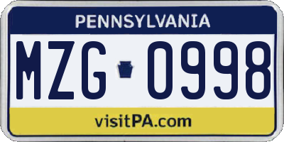 PA license plate MZG0998