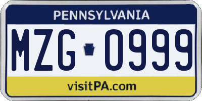 PA license plate MZG0999