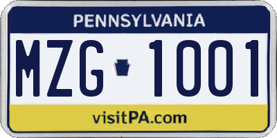 PA license plate MZG1001