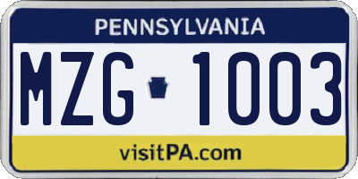 PA license plate MZG1003