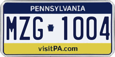 PA license plate MZG1004