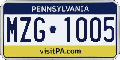 PA license plate MZG1005