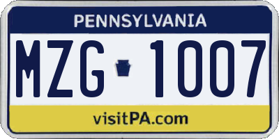 PA license plate MZG1007