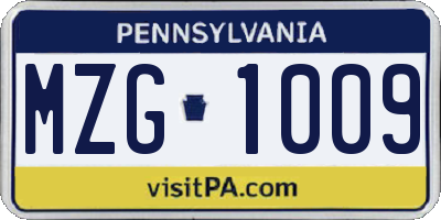 PA license plate MZG1009