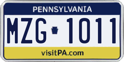 PA license plate MZG1011